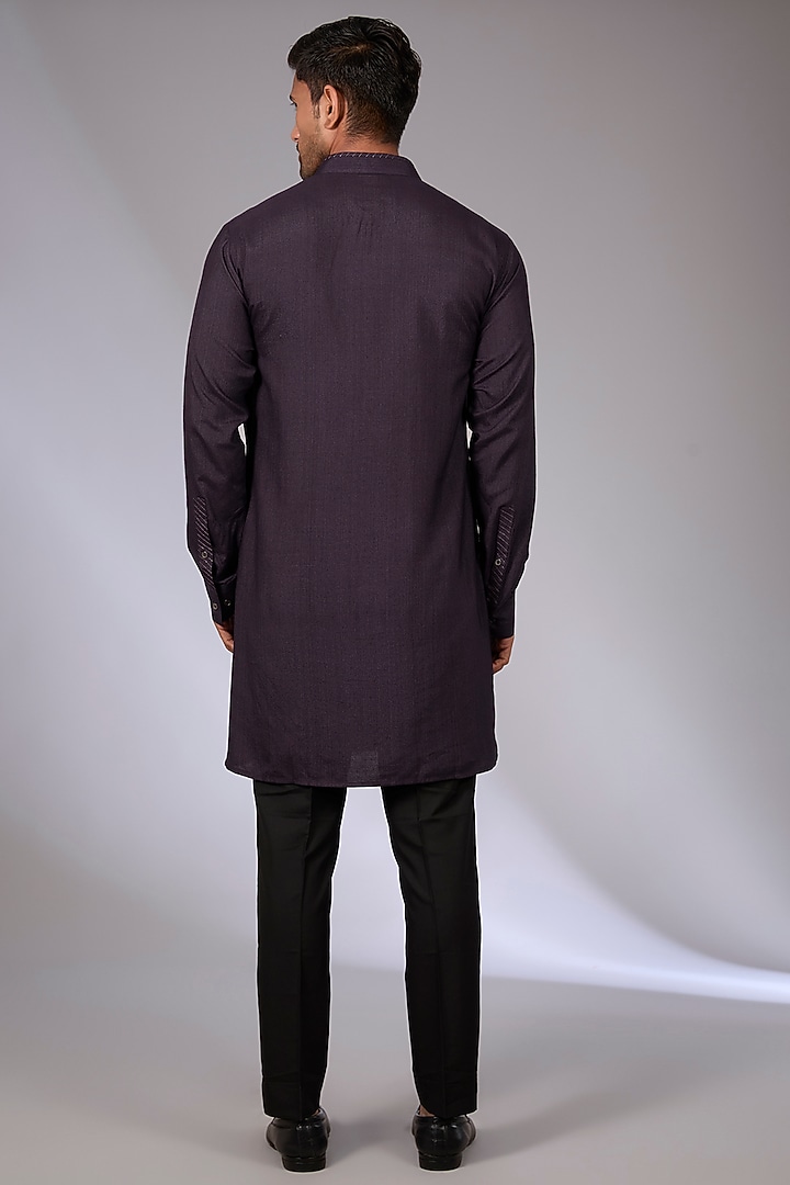 Midnight Purple Silk Groom Indowestern Set by Dhruv Vaish at Pernia's Pop Up Shop