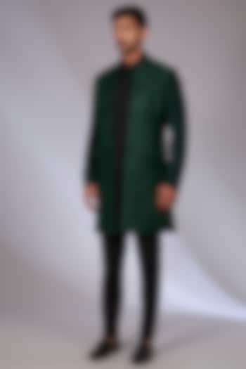 Bottle Green Silk Wedding Indowestern Set by Dhruv Vaish at Pernia's Pop Up Shop