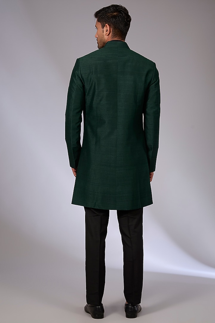 Bottle Green Silk Wedding Indowestern Set by Dhruv Vaish at Pernia's Pop Up Shop