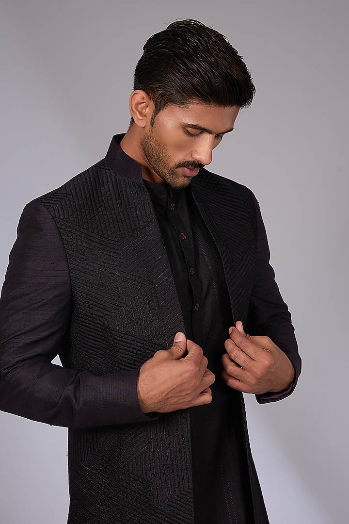 Oxidised Purple Silk Wedding Indowestern Set by Dhruv Vaish at Pernia's Pop Up Shop