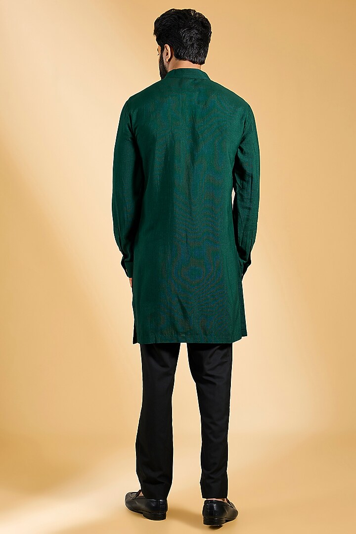 Bottle Green Silk Bundi Jacket Set by Dhruv Vaish at Pernia's Pop Up Shop