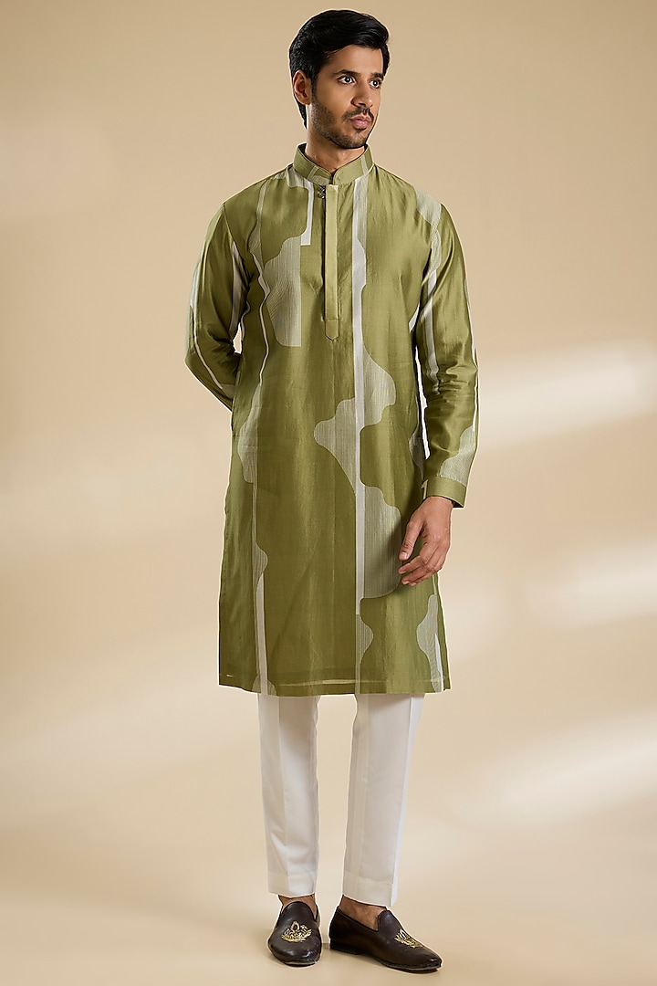 Fern Green Silk Kurta Set by Dhruv Vaish