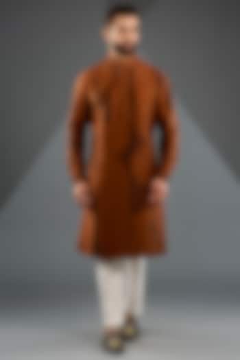 Burnt Orange Silk Kurta Set by Dhruv Vaish