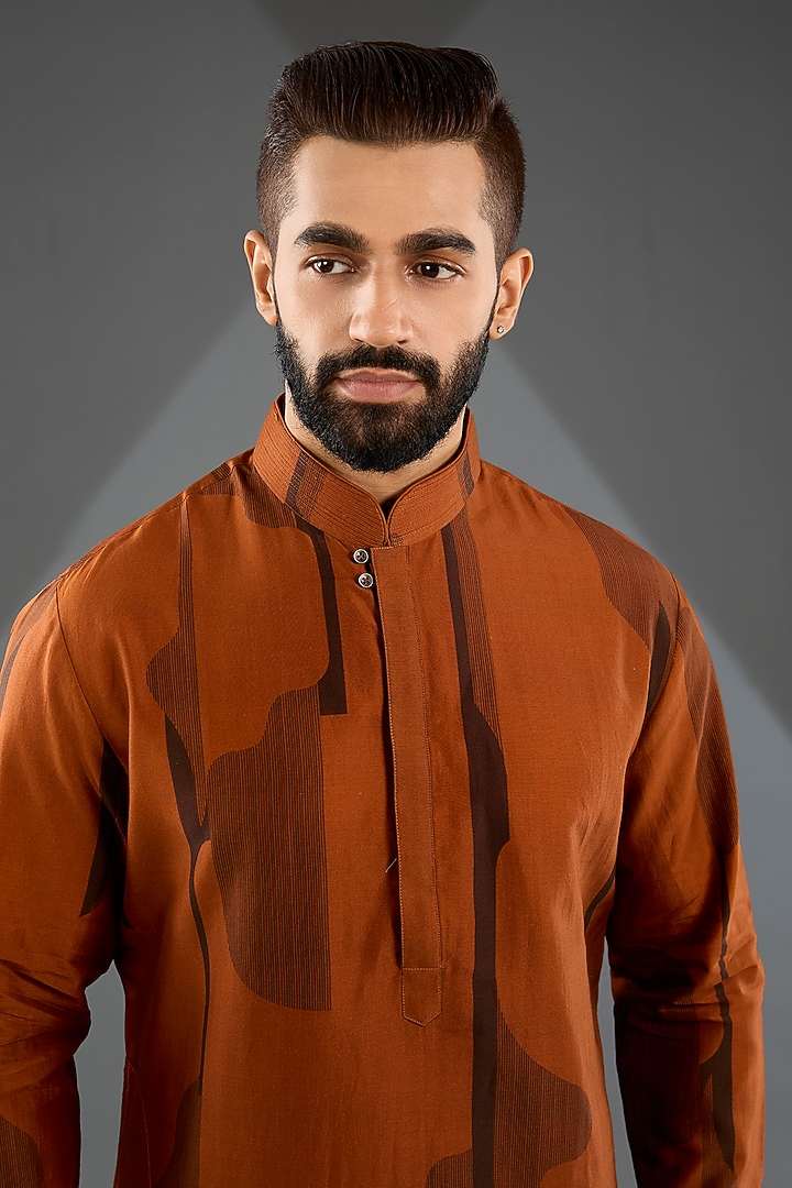 Burnt Orange Silk Kurta Set by Dhruv Vaish at Pernia's Pop Up Shop