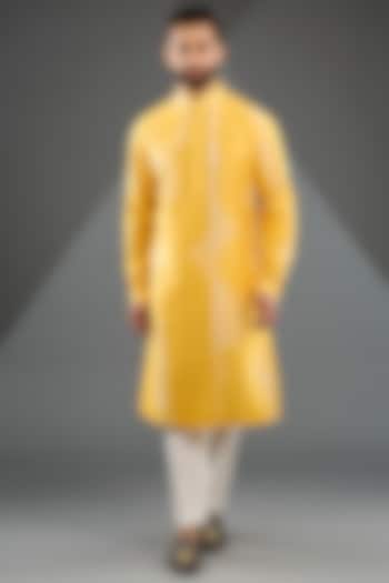 Marigold Silk Kurta Set by Dhruv Vaish