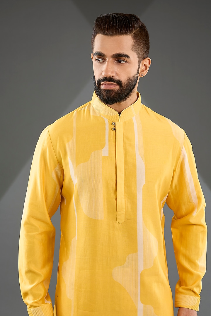Marigold Silk Kurta Set by Dhruv Vaish at Pernia's Pop Up Shop