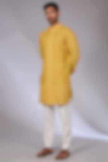 Marigold Cotton Silk Chanderi Kurta Set by Dhruv Vaish
