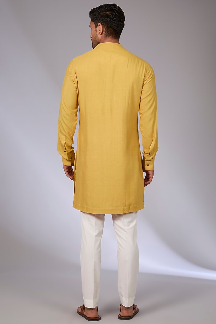 Marigold Cotton Silk Chanderi Kurta Set by Dhruv Vaish at Pernia's Pop Up Shop
