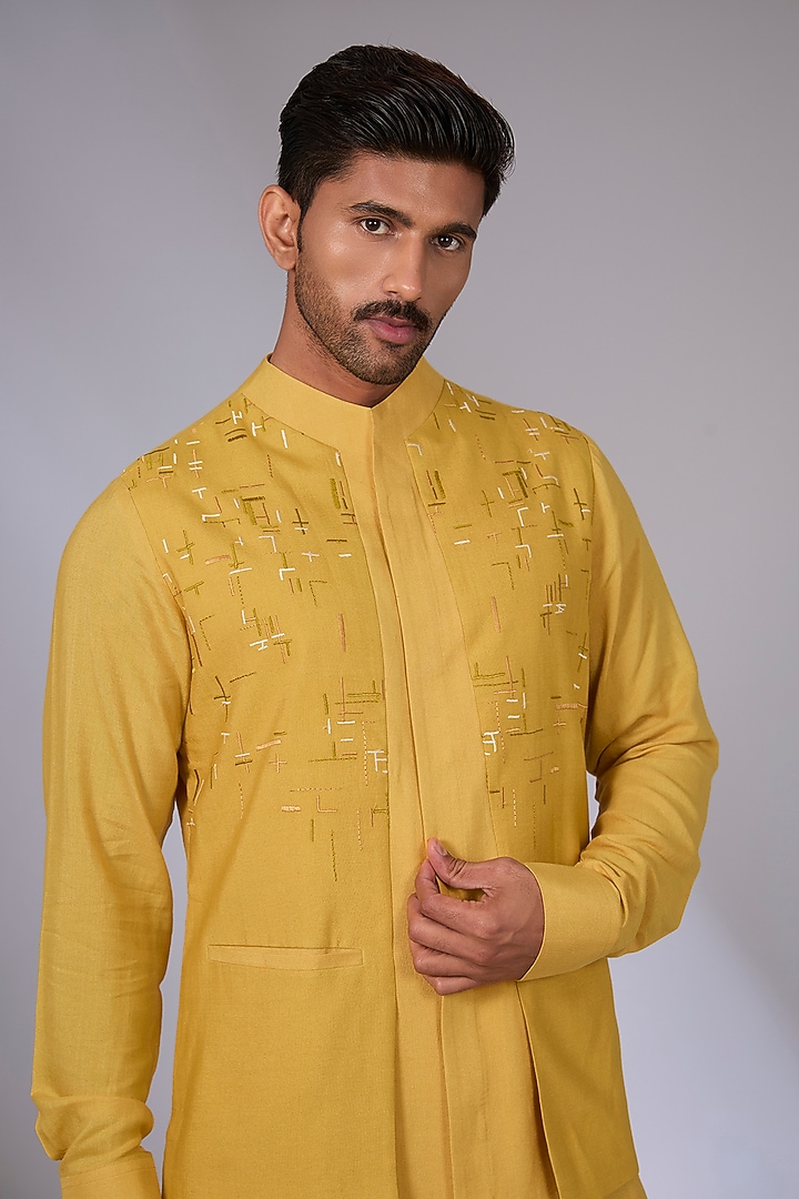 Marigold Cotton Silk Chanderi Kurta Set by Dhruv Vaish at Pernia's Pop Up Shop