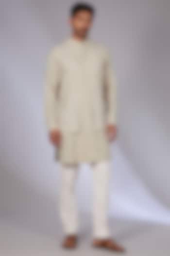 London Fog Cotton Silk Chanderi Kurta Set by Dhruv Vaish