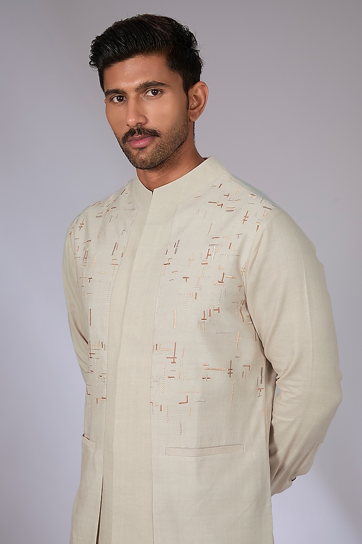 London Fog Cotton Silk Chanderi Kurta Set by Dhruv Vaish at Pernia's Pop Up Shop
