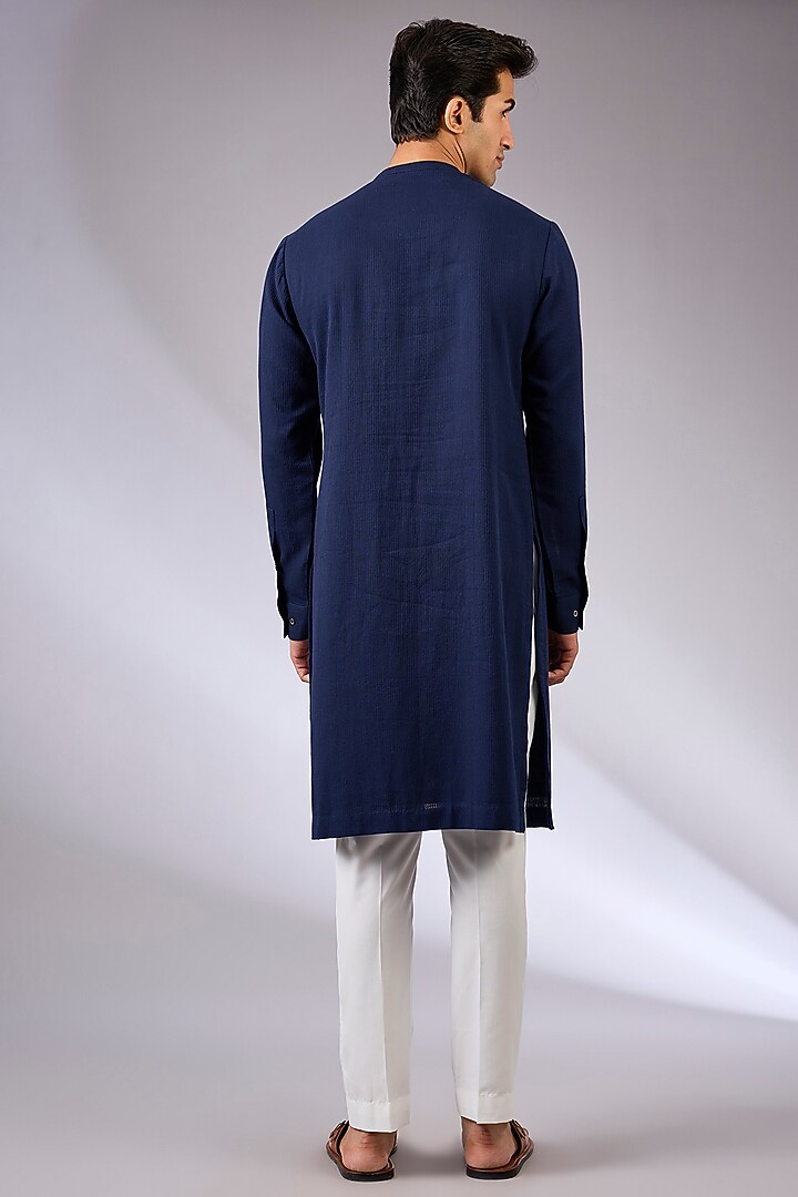 Navy Blue Cotton Silk Kurta Set by Dhruv Vaish at Pernia's Pop Up Shop