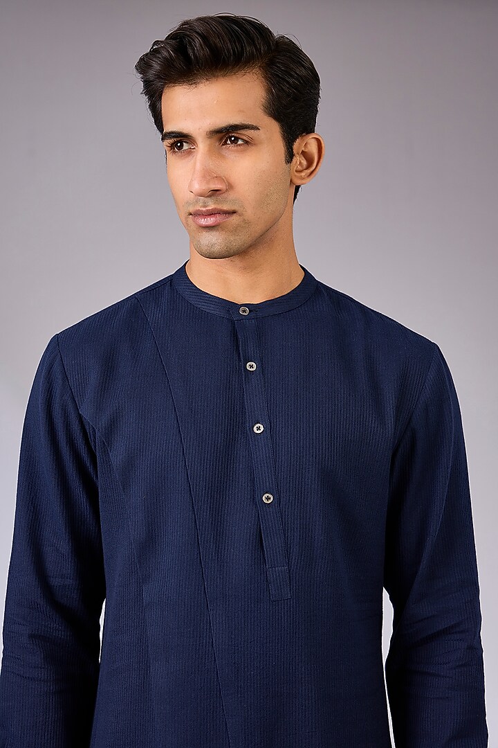 Navy Blue Cotton Silk Kurta Set by Dhruv Vaish at Pernia's Pop Up Shop