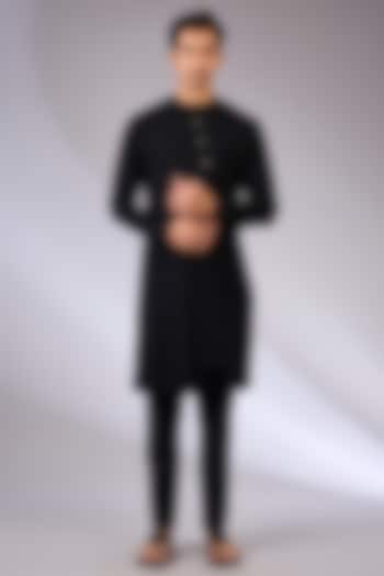 Black Cotton Silk Kurta Set by Dhruv Vaish at Pernia's Pop Up Shop