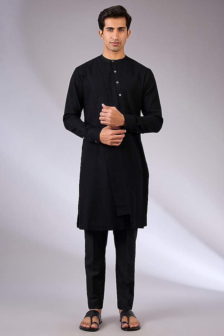 Black Cotton Silk Kurta Set by Dhruv Vaish at Pernia's Pop Up Shop