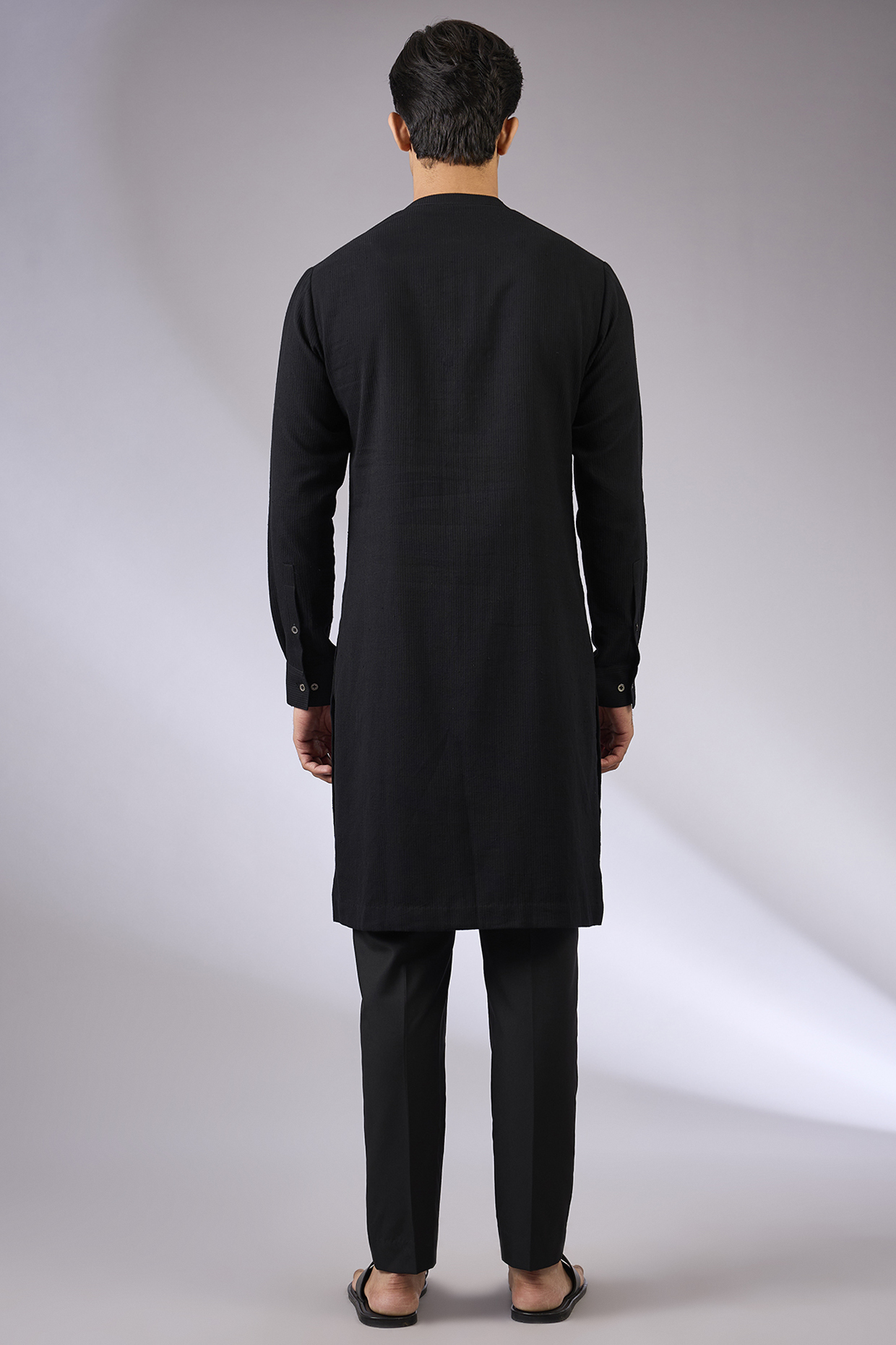 Black Cotton Silk Kurta Set by Dhruv Vaish