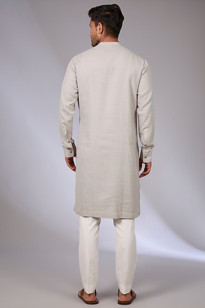 London Fog Cotton Silk Chanderi Kurta Set by Dhruv Vaish at Pernia's Pop Up Shop