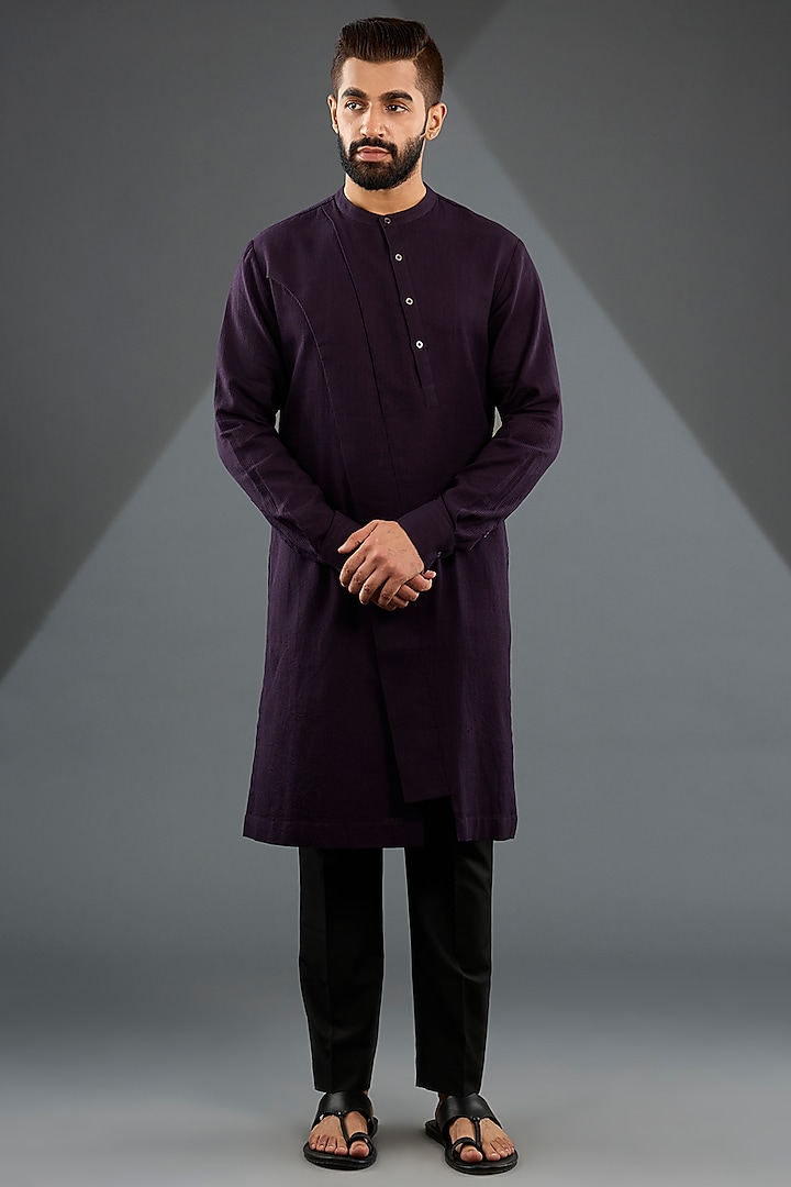 Midnight Purple Silk Kurta Set by Dhruv Vaish