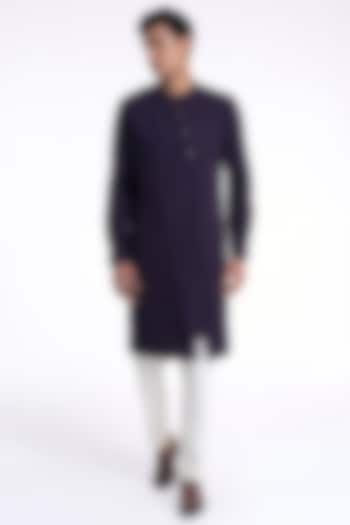 Midnight Purple Textured Cotton Silk Kurta Set by Dhruv Vaish