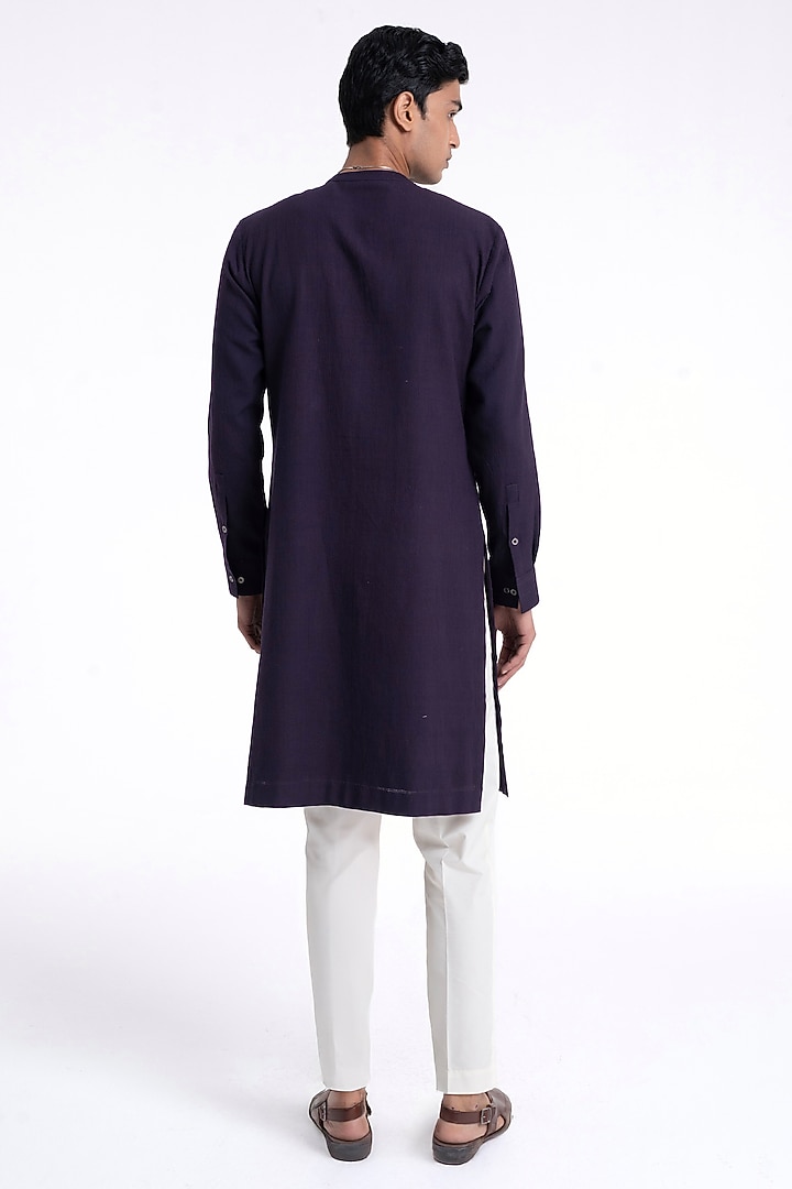 Midnight Purple Textured Cotton Silk Kurta Set by Dhruv Vaish at Pernia's Pop Up Shop
