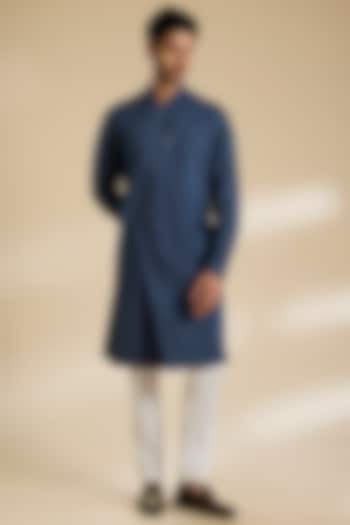 Whale Blue Silk Kurta Set by Dhruv Vaish