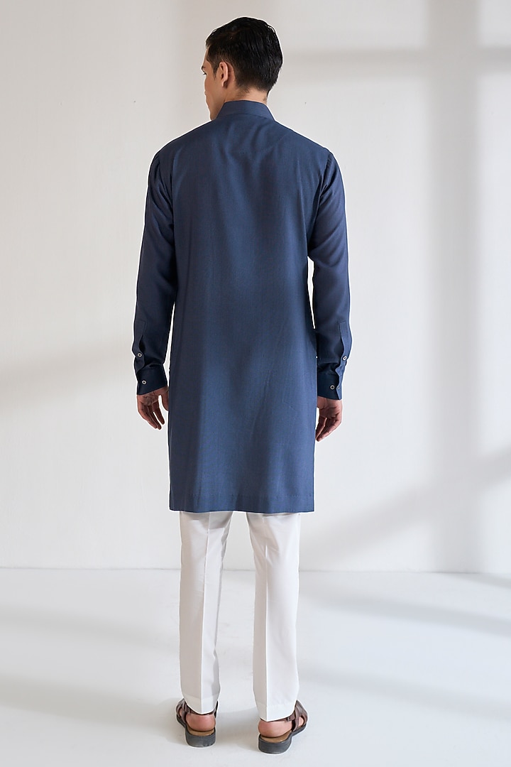 Whale Blue Cotton Silk Kurta Set by Dhruv Vaish at Pernia's Pop Up Shop