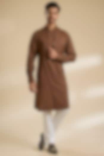 Dark Brown Silk Kurta Set by Dhruv Vaish