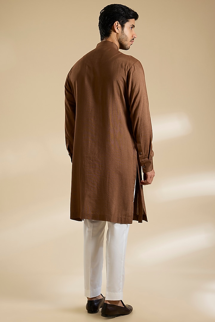 Dark Brown Silk Kurta Set by Dhruv Vaish at Pernia's Pop Up Shop