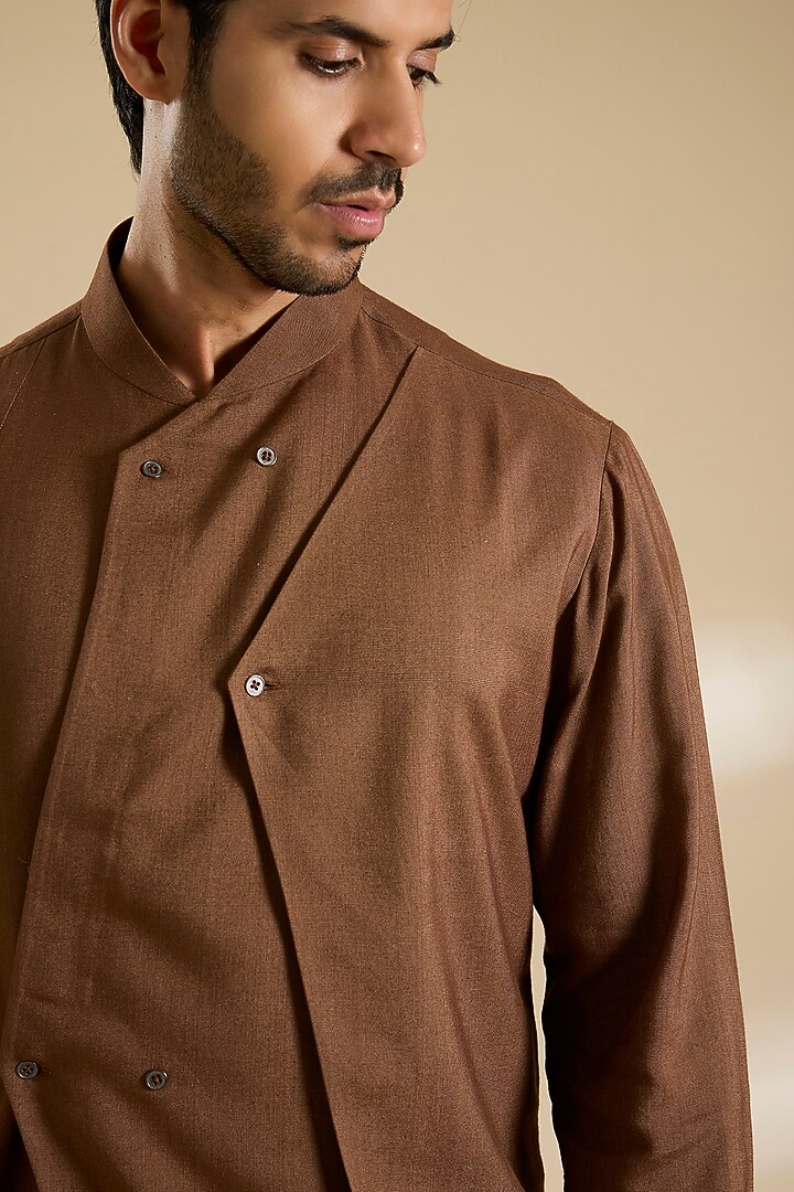 Dark Brown Silk Kurta Set by Dhruv Vaish at Pernia's Pop Up Shop