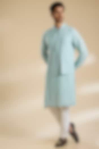 Powder Blue Silk Kurta Set by Dhruv Vaish