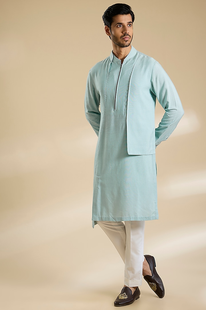 Powder Blue Silk Kurta Set by Dhruv Vaish