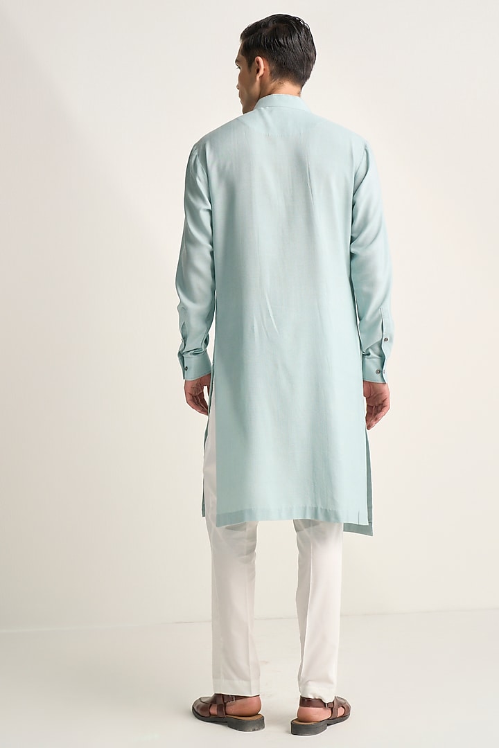 Powder Blue Cotton Silk Embroidered Kurta Set by Dhruv Vaish at Pernia's Pop Up Shop