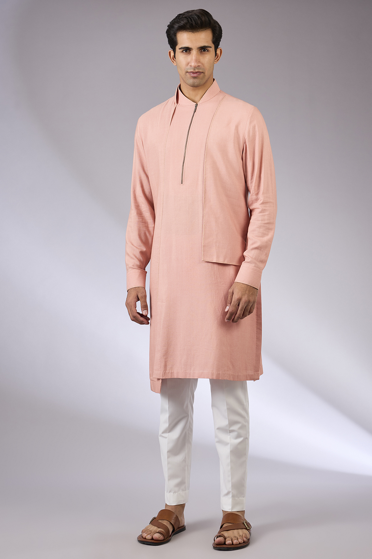 Onion Pink Cotton Silk Kurta Set by Dhruv Vaish