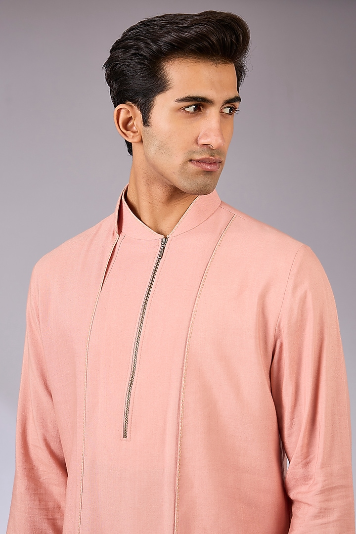 Onion Pink Cotton Silk Kurta Set by Dhruv Vaish at Pernia's Pop Up Shop