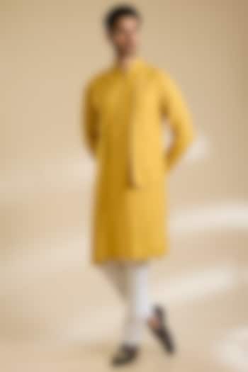 Marigold Yellow Silk Kurta Set by Dhruv Vaish