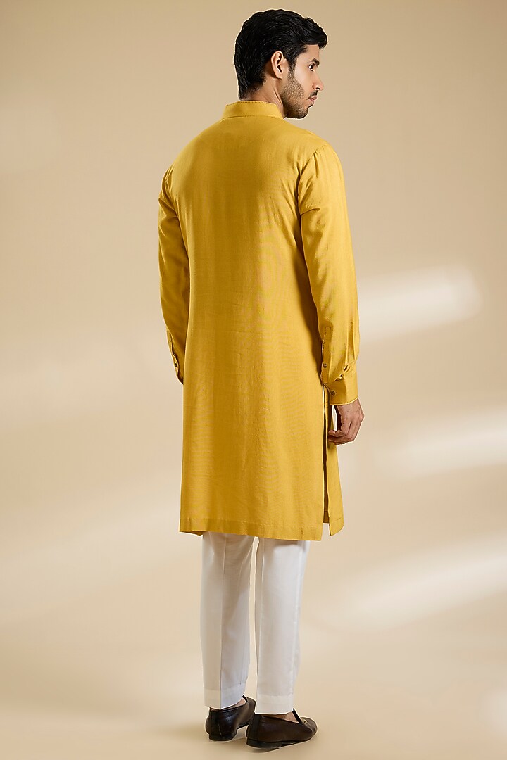 Marigold Yellow Silk Kurta Set by Dhruv Vaish at Pernia's Pop Up Shop