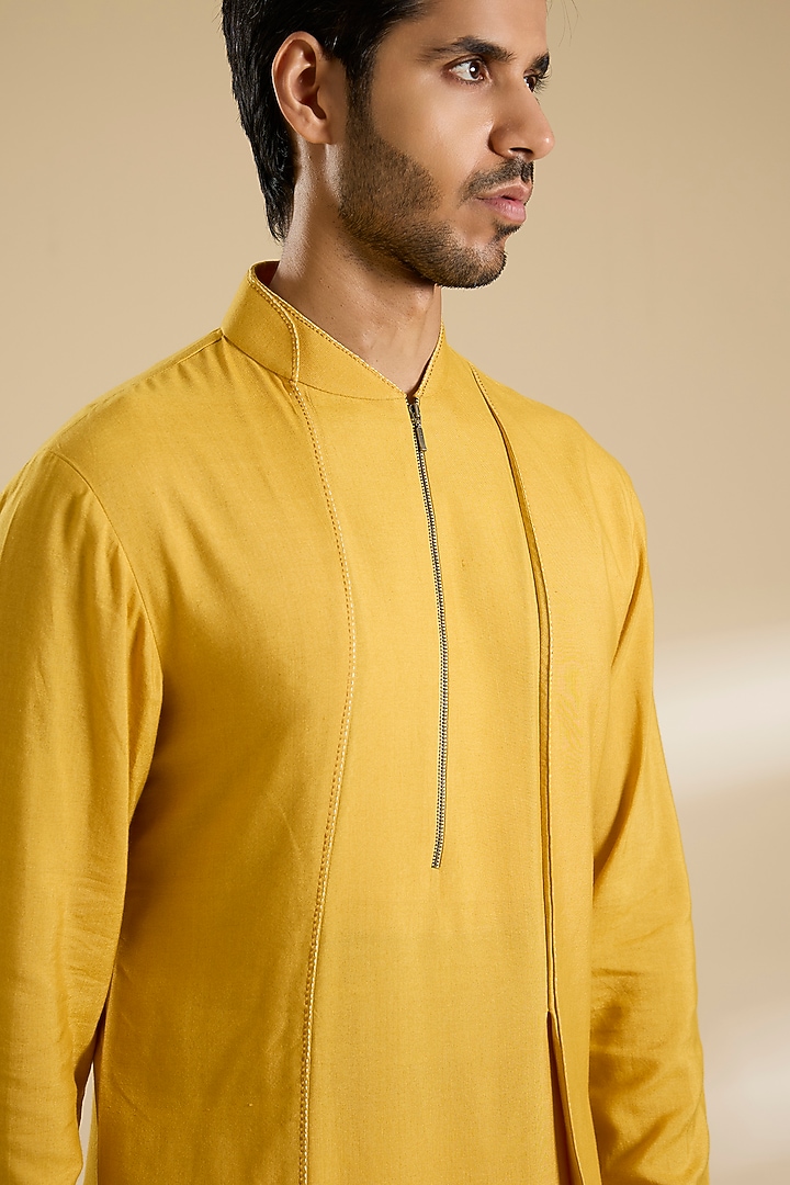Marigold Yellow Silk Kurta Set by Dhruv Vaish at Pernia's Pop Up Shop