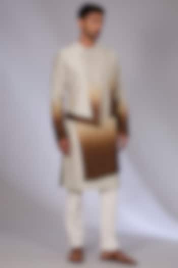 Fog Brown Cotton Silk Chanderi Kurta Set by Dhruv Vaish