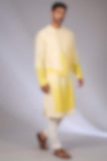 Cream & Mustard Cotton Silk Chanderi Kurta Set by Dhruv Vaish