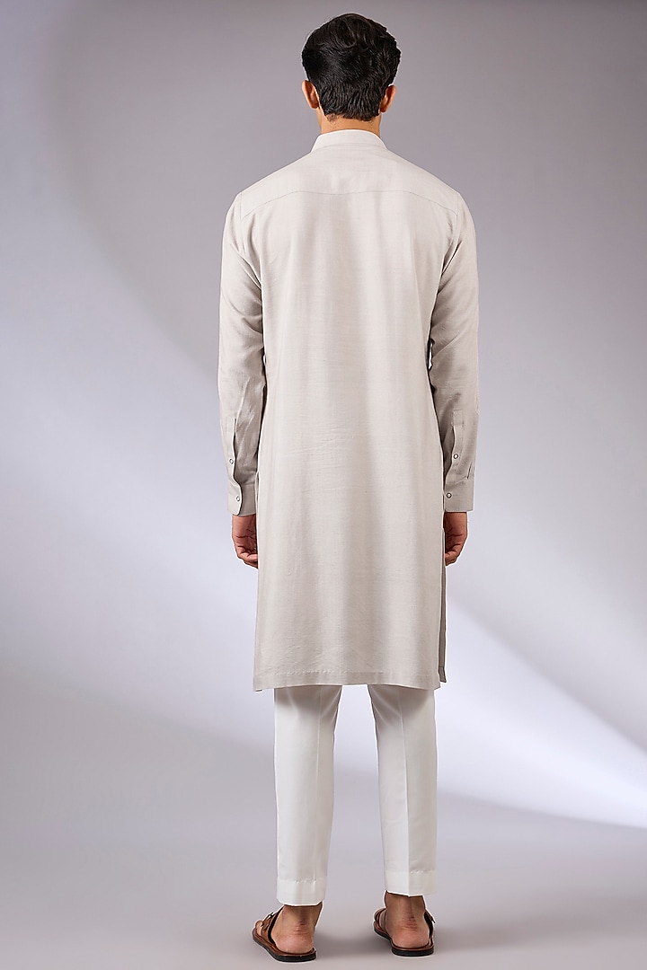London Fog-Colored Cotton Silk Kurta Set by Dhruv Vaish at Pernia's Pop Up Shop