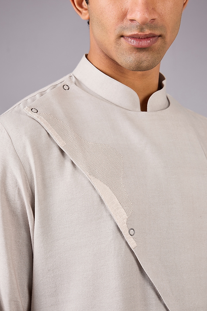 London Fog-Colored Cotton Silk Kurta Set by Dhruv Vaish at Pernia's Pop Up Shop