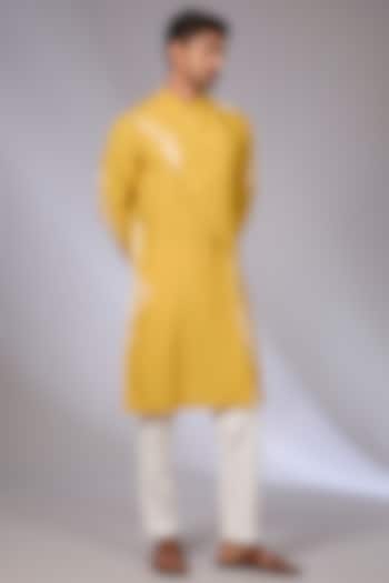 Marigold Cotton Silk Chanderi Kurta Set by Dhruv Vaish