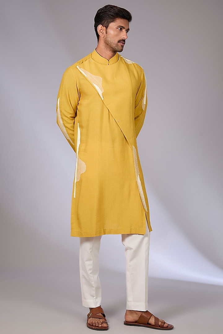 Marigold Cotton Silk Chanderi Kurta Set by Dhruv Vaish