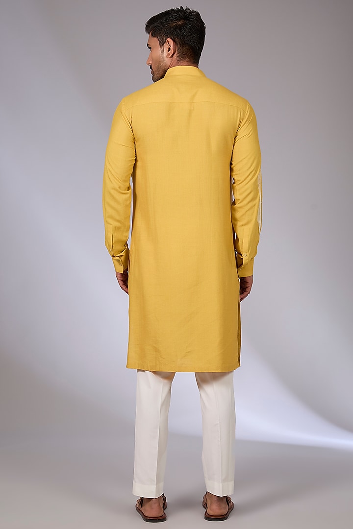 Marigold Cotton Silk Chanderi Kurta Set by Dhruv Vaish at Pernia's Pop Up Shop