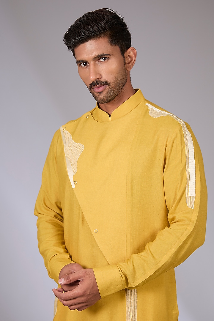 Marigold Cotton Silk Chanderi Kurta Set by Dhruv Vaish at Pernia's Pop Up Shop