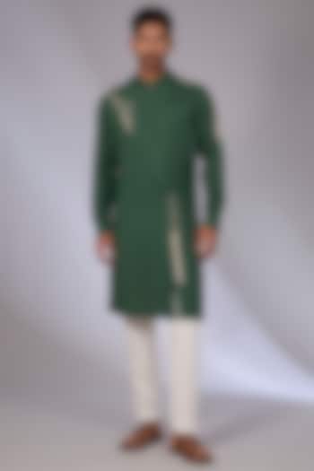 Forest Green Cotton Silk Chanderi Kurta Set by Dhruv Vaish