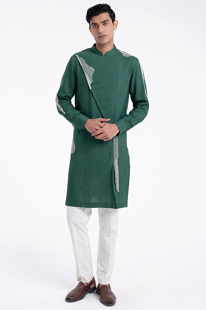 Forest Green Cotton Silk Embroidered Kurta Set by Dhruv Vaish at Pernia's Pop Up Shop