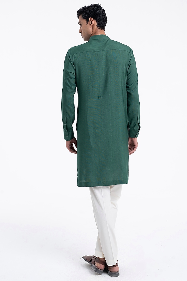 Forest Green Cotton Silk Embroidered Kurta Set by Dhruv Vaish at Pernia's Pop Up Shop