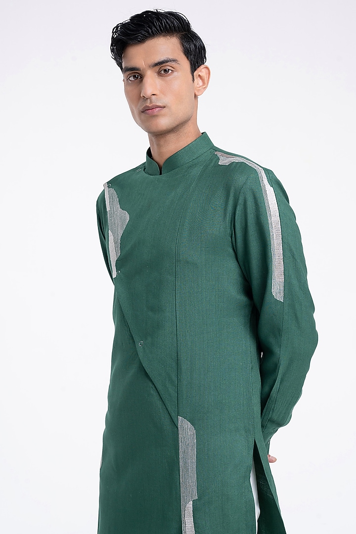 Forest Green Cotton Silk Embroidered Kurta Set by Dhruv Vaish at Pernia's Pop Up Shop