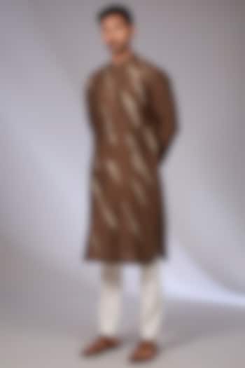 Dark Brown Cotton Silk Chanderi Kurta Set by Dhruv Vaish